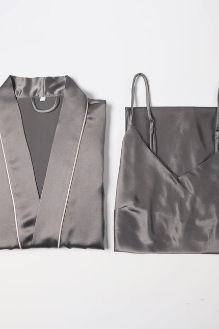 Soft Strokes Silk | Zestaw Szlafrok i Halka szary