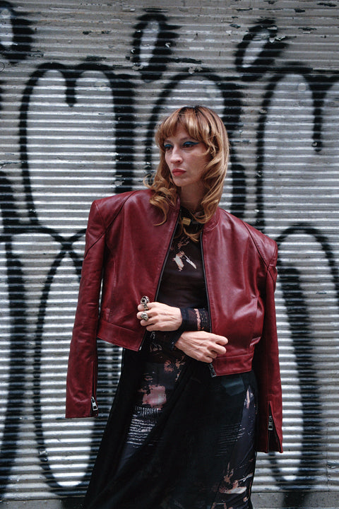 Pica Noir | Mythe Bird Embossed Leather Bomber Jacket