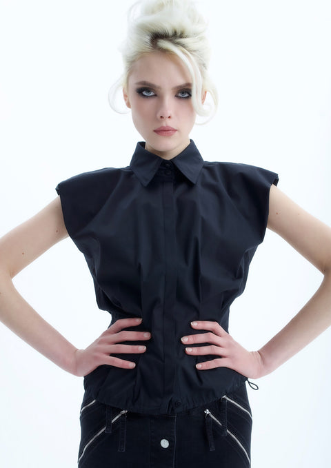 Ramune Piekautaite I FITTED BLOUSE WITH CAP SLEEVE BLACK