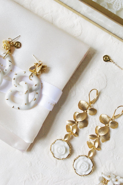 Poporcelain | Rose and Salted Pretzel Drop Earrings