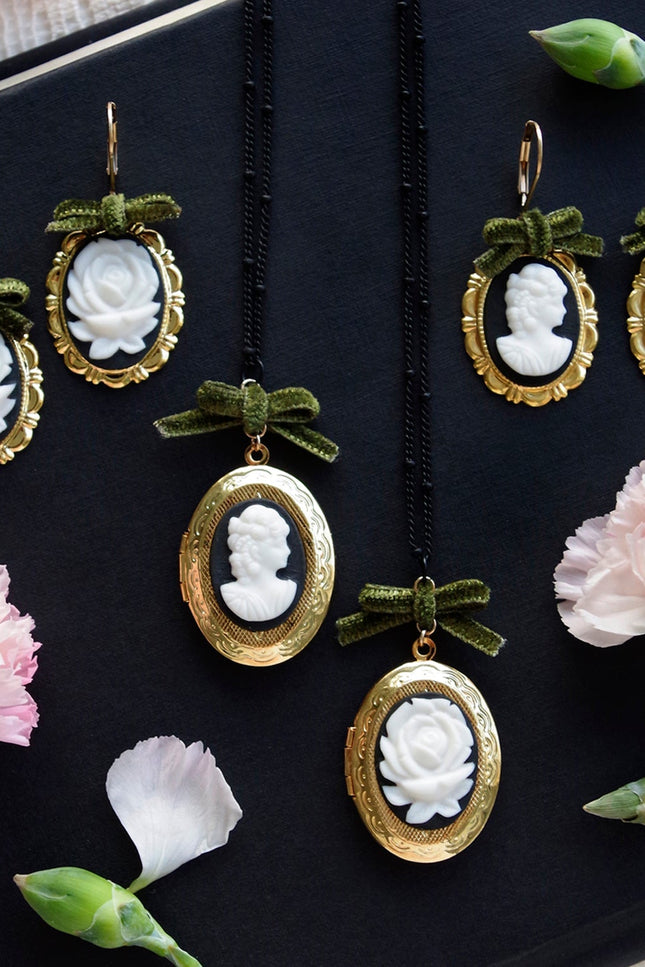 Poporcelain | Dark Romance Rose Oval Cameo Drop Earrings