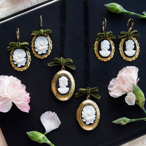 Poporcelain | Dark Romance Rose Oval Cameo Drop Earrings