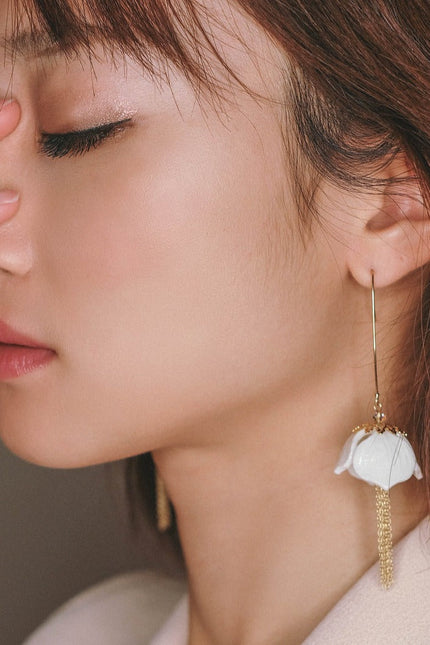 Poporcelain | Snowdrop Flower Tassel Drop Earrings