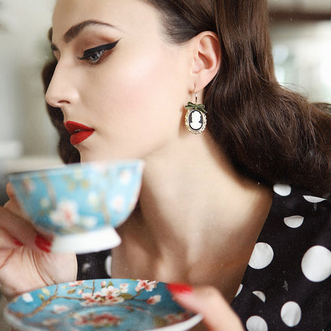 Poporcelain | Dark Romance Goddess Oval Cameo Drop Earrings