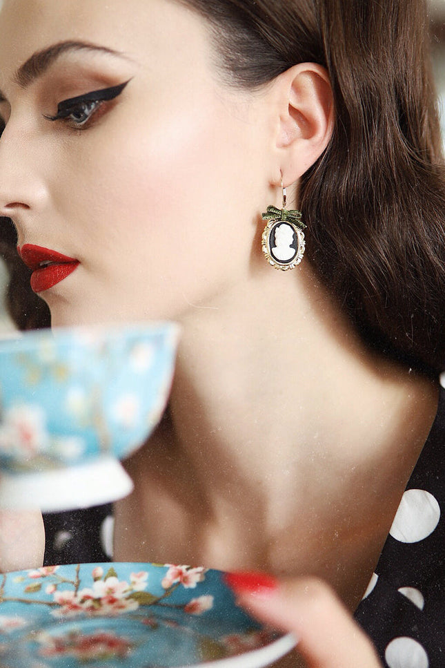 Poporcelain | Dark Romance Goddess Oval Cameo Drop Earrings