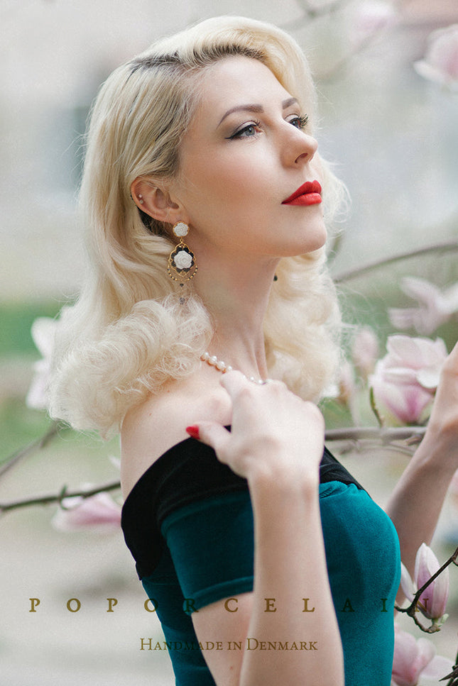 Poporcelain | Classic Baroque Rose Statement Drop Earrings
