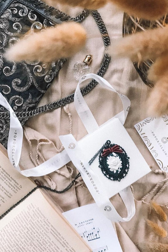 Poporcelain | Dark Romance Rose Cameo Pendant Necklace