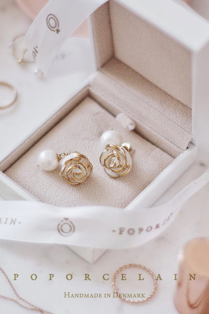 Poporcelain | White Cloud Rose Pearl Drop Earrings