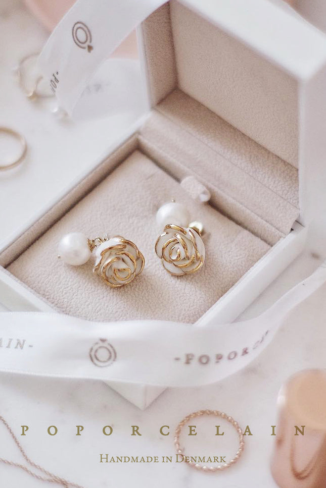Poporcelain | White Cloud Rose Pearl Drop Earrings