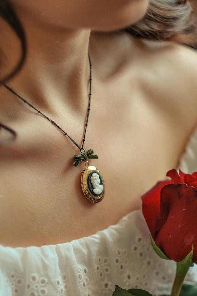Poporcelain | Dark Romance Goddess Oval Cameo Locket Necklace