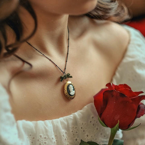Poporcelain | Dark Romance Goddess Oval Cameo Locket Necklace