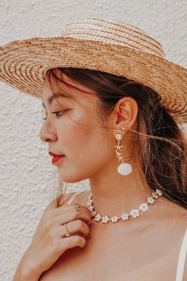 Poporcelain | Crystal Star Seashell Drop Earrings