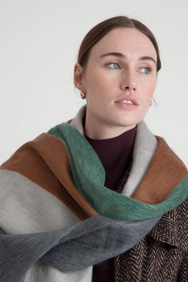 Alpaca Loca | Scarf Striped Brown, Mint and Grey
