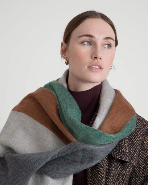 Alpaca Loca | Scarf Striped Brown, Mint and Grey