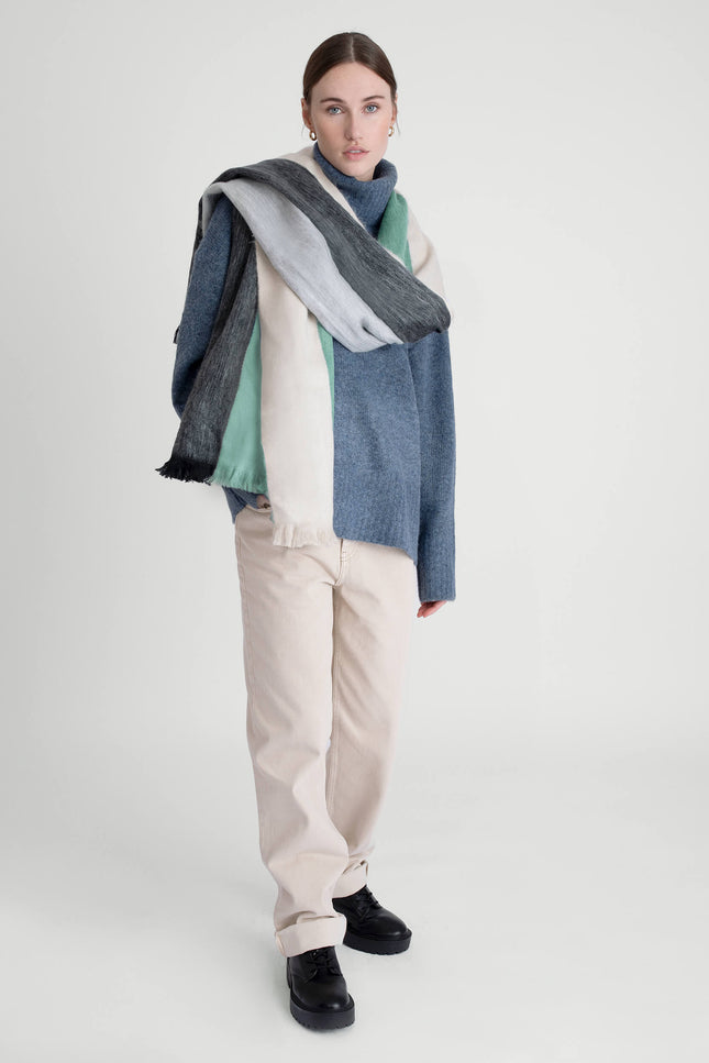Alpaca Loca | Scarf Striped Mint, Beige and Black