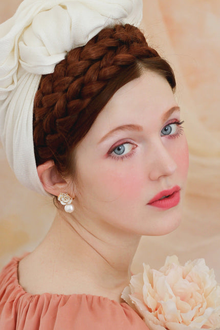 Poporcelain | White Cloud Rose Pearl Drop Earrings