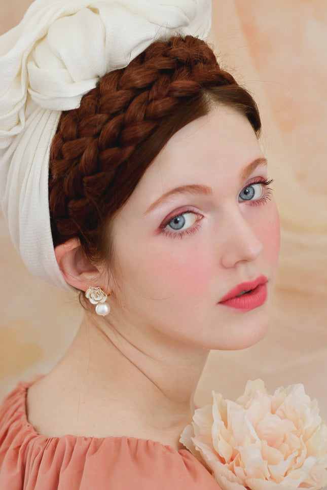 Poporcelain | White Cloud Rose Pearl Drop Earrings