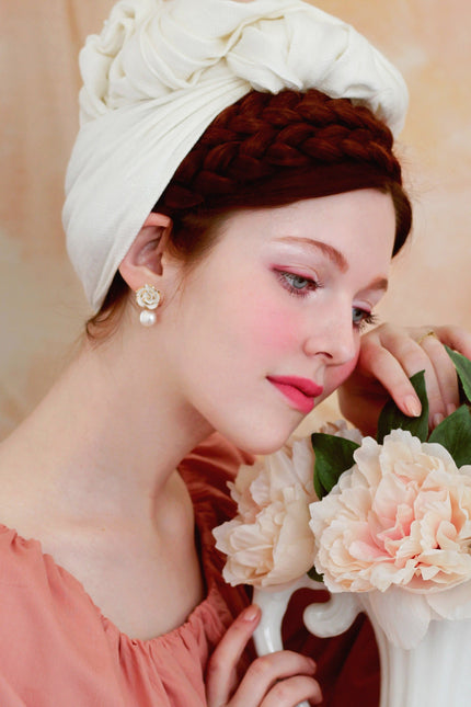 Poporcelain | White Cloud Rose Pearl Drop Earrings