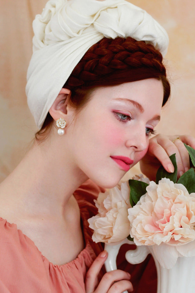Poporcelain | White Cloud Rose Pearl Drop Earrings