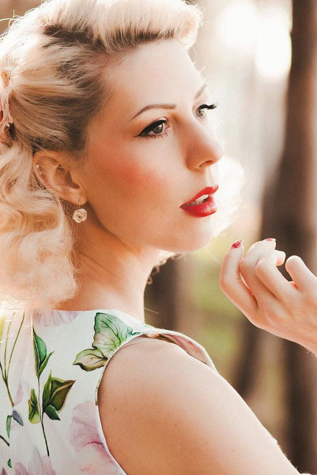 Poporcelain | White Cloud Rose Hook Studs
