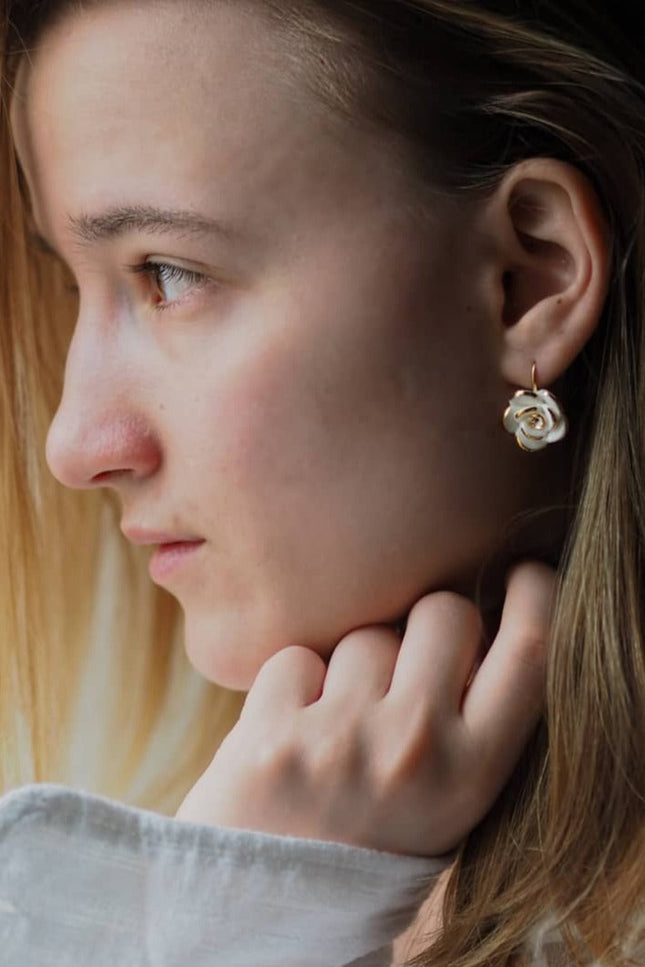 Poporcelain | White Cloud Rose Hook Studs