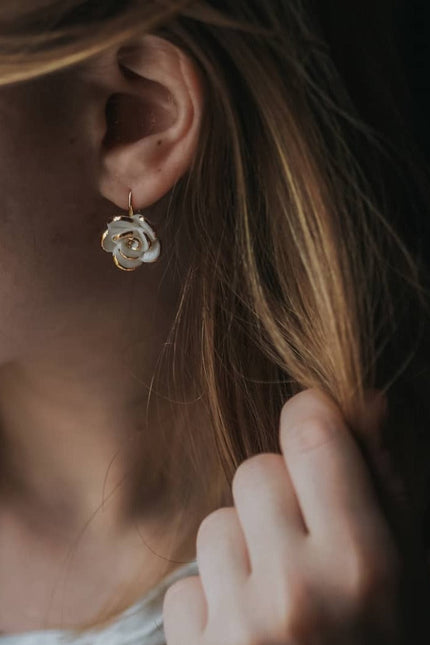 Poporcelain | White Cloud Rose Hook Studs