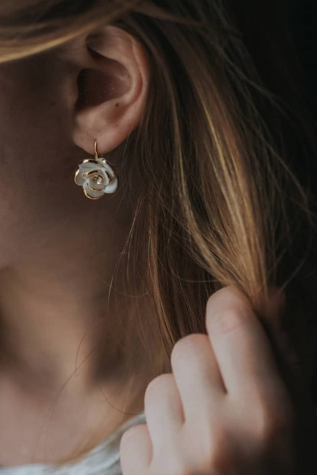 Poporcelain | White Cloud Rose Hook Studs