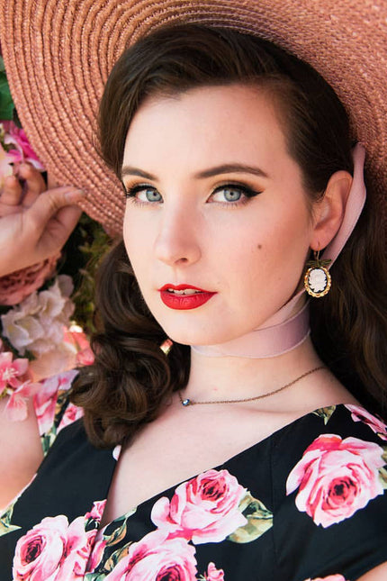 Poporcelain | Dark Romance Rose Oval Cameo Drop Earrings