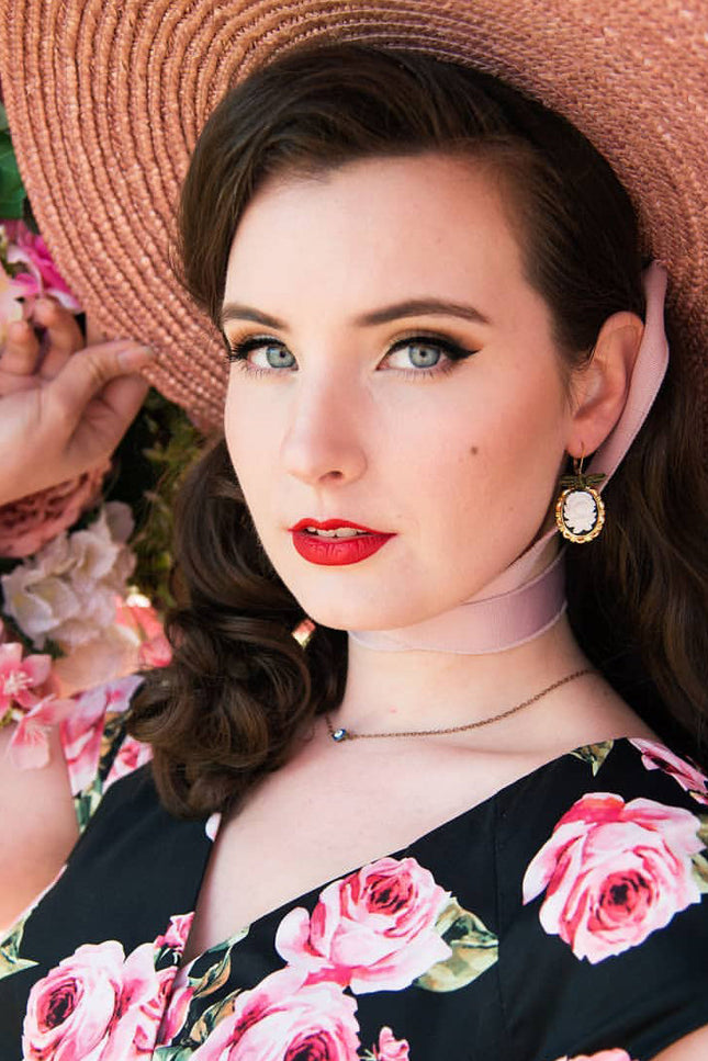 Poporcelain | Dark Romance Rose Oval Cameo Drop Earrings