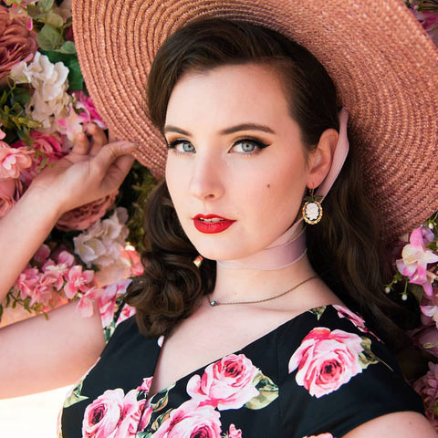 Poporcelain | Dark Romance Rose Oval Cameo Drop Earrings