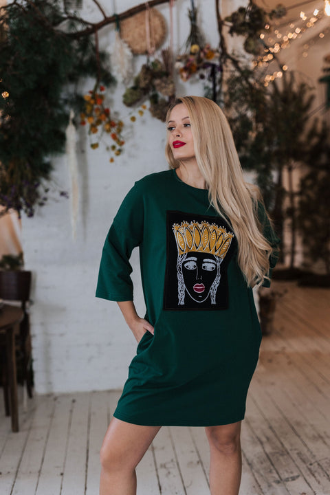 RADADA | Green Painting Sweatshirt Mini dress