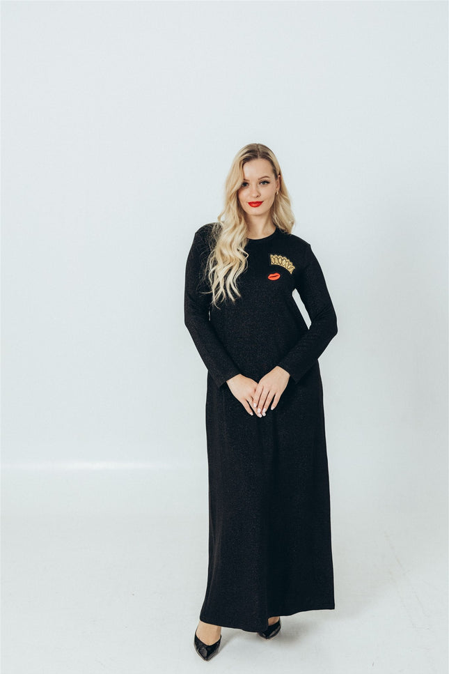 RADADA | Sukienka maxi Crown and Red Lips błyszcząca