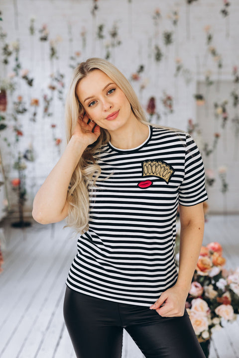 RADADA | T-shirt Crown and Red Lips striped