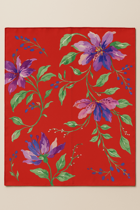 BÚDZIKO | FLORAL RED SILKY SCARF