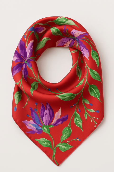 BÚDZIKO | FLORAL RED SILKY SCARF