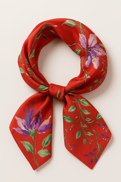BÚDZIKO | FLORAL RED SILKY SCARF