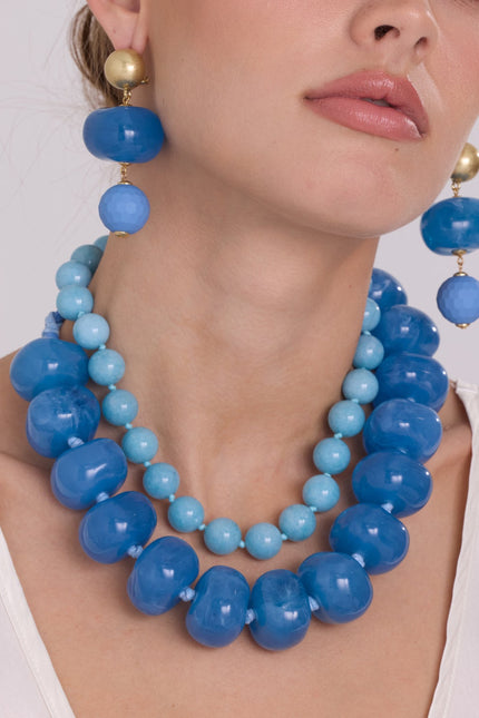 Abigail 14Mm Blue Agate Knotted Semi Precious Necklace