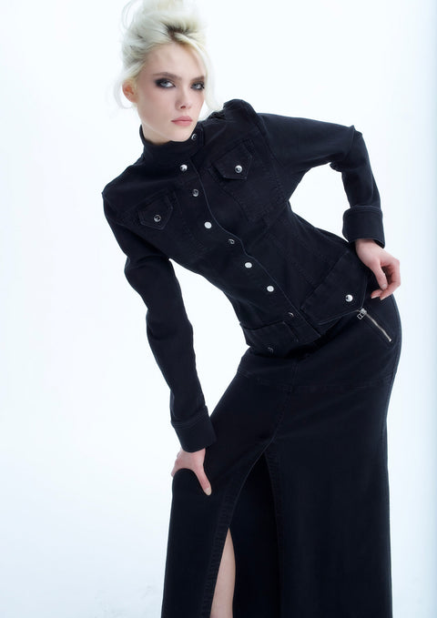 Ramune Piekautaite I DENIM HIGH-COLLAR JACKET BLACK