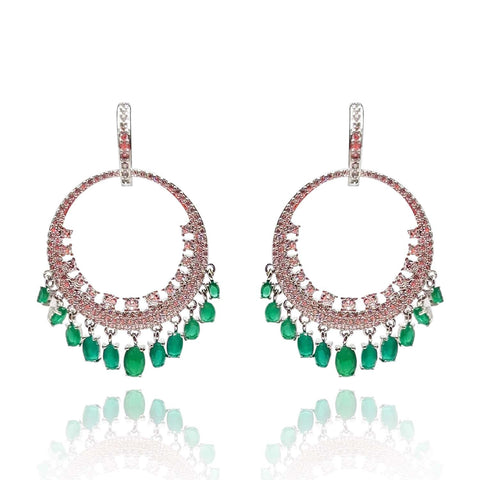 Michael Nash Jewelry | Rhodium Plated Cubic Zirconium Emerald And Diamond Drops
