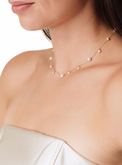 Pas de Marque | Gold-filled freshwater pearl necklace Constellation
