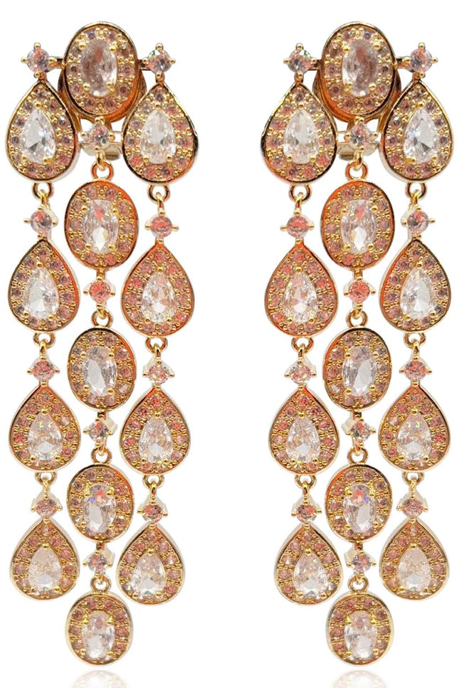 Michael Nash Jewelry | Margaret Multi Shape Crystal Drop Clip On Earrings Set In Gold Plate