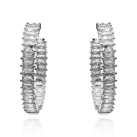 Michael Nash Jewelry | Large Rhodium Plated Baguette Hoop Earrings