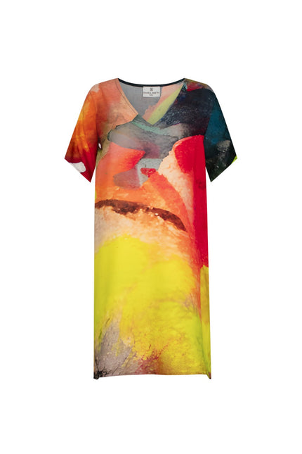 Dhara Sheth Dubai | Enigma Abstract Printed Short Kaftan Dress - Multicolour