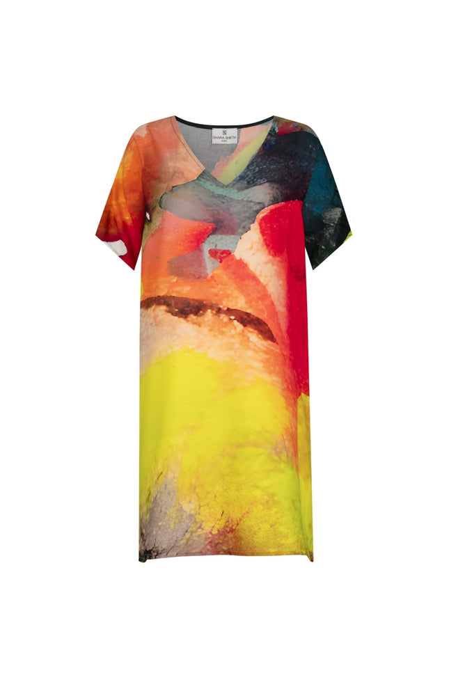 Dhara Sheth Dubai | Enigma Abstract Printed Short Kaftan Dress - Multicolour