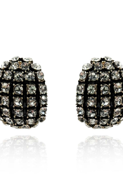 Michael Nash Jewelry | Elsa Black Enamel And Crystal Scalloped Button Clip Earrings