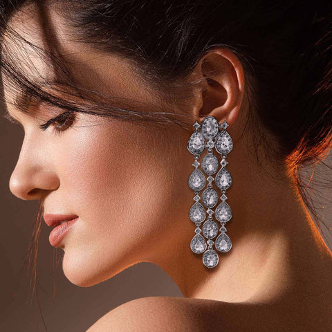 Michael Nash Jewelry | Multi Shape Crystal Drop Clip On Earrings Set In Rhodium