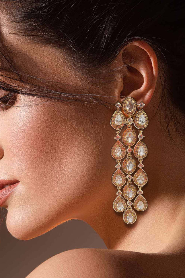Michael Nash Jewelry | Margaret Multi Shape Crystal Drop Clip On Earrings Set In Gold Plate