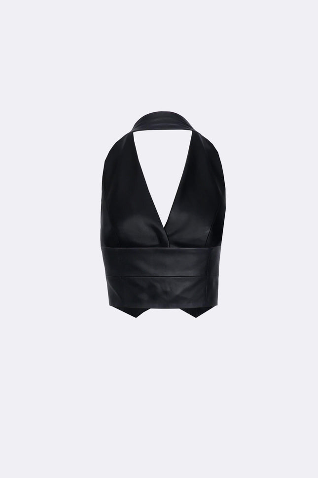 Ramune Piekautaite I HALTER NECK LEATHER VEST BLACK