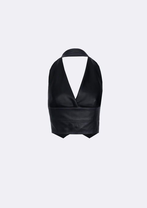 Ramune Piekautaite I HALTER NECK LEATHER VEST BLACK