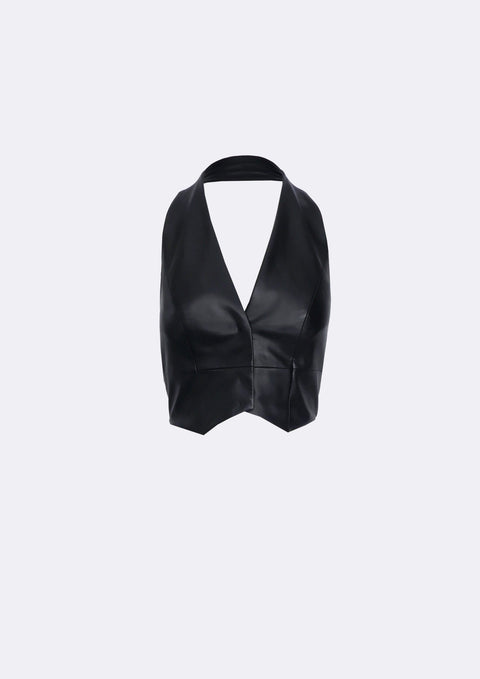 Ramune Piekautaite I HALTER NECK LEATHER VEST BLACK
